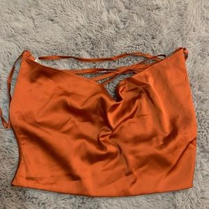 Satin crop top, cross strings in back